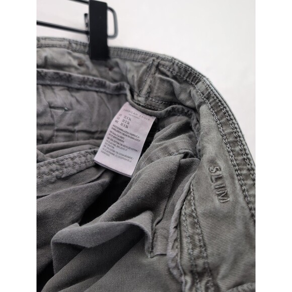 American Eagle Flex Cargo Pants Mens 32x34 Green Slim Straight With Ankle Ties - Picture 11 of 16